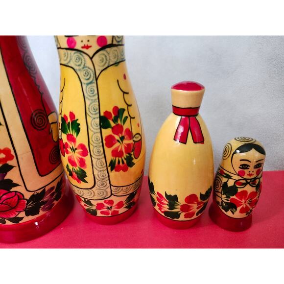 Vintage Lot 5 Russian Nesting Dolls Man Beard Unique Shaped Floral - Picture 3 of 13
